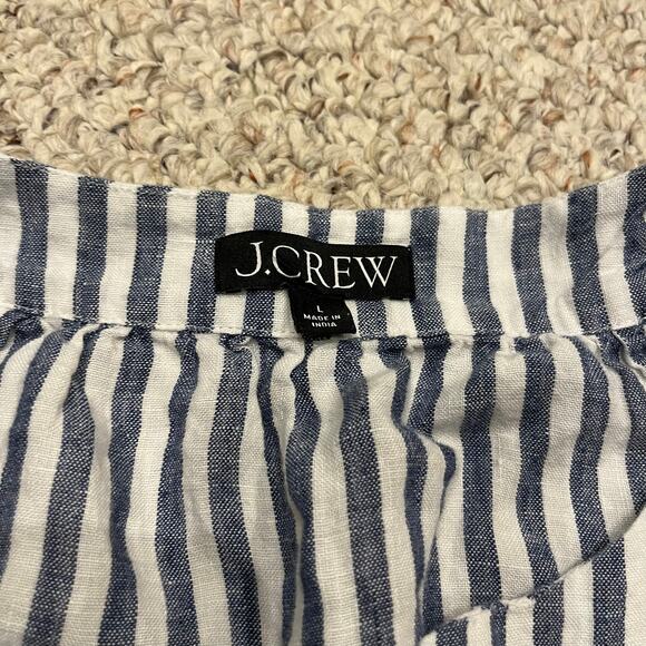 J Crew Flutter Sleeve V Neck Top 100% Linen Sz L Blue White Coastal Casual - Picture 6 of 6